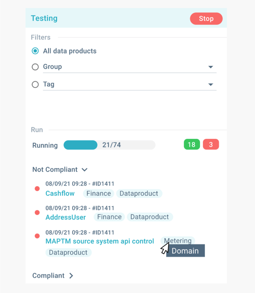 View of Computational Governance Platform's UI displaying its Policy Back Testing feature, where users can test compliance before deploying.
